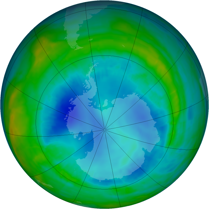 Antarctic ozone map for 20 August 2015